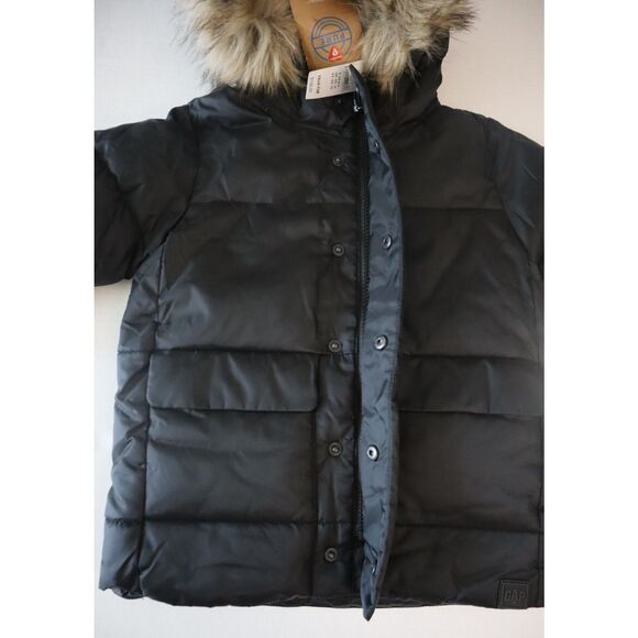 Gap Baby 764661 Toddler Sz 3Y Black Faux Fur Trim Hooded Parka Jacket - Picture 8 of 10